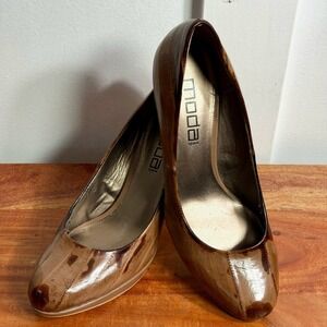 Moda Spana Womens Brown Marble Patent Platform Pumps Heels Size 8.5 M